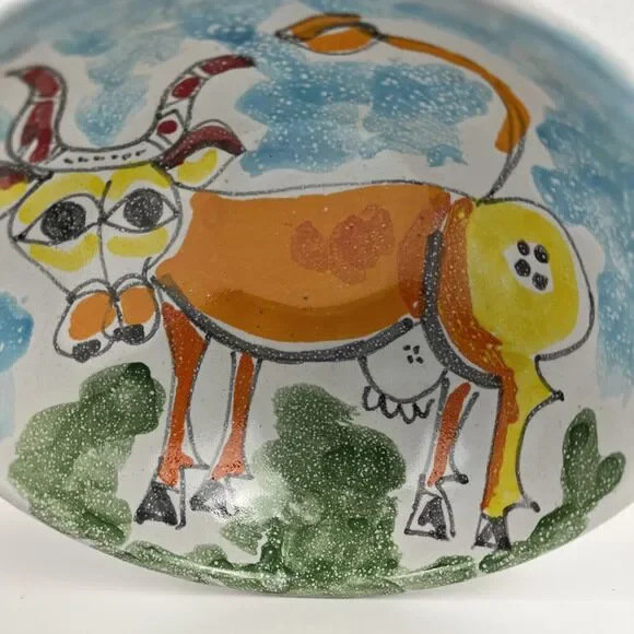 Desimone Italy Pottery Bowl Vintage MCM Hand Painted Cow Art 6.25 Inch - Picture 11 of 11